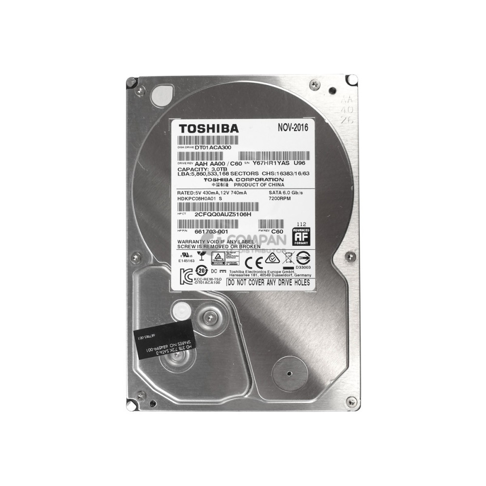 684599-001 HP HDD 3TB 7.2K SATA 6G 3.5" LFF 64MB SMART CACHE